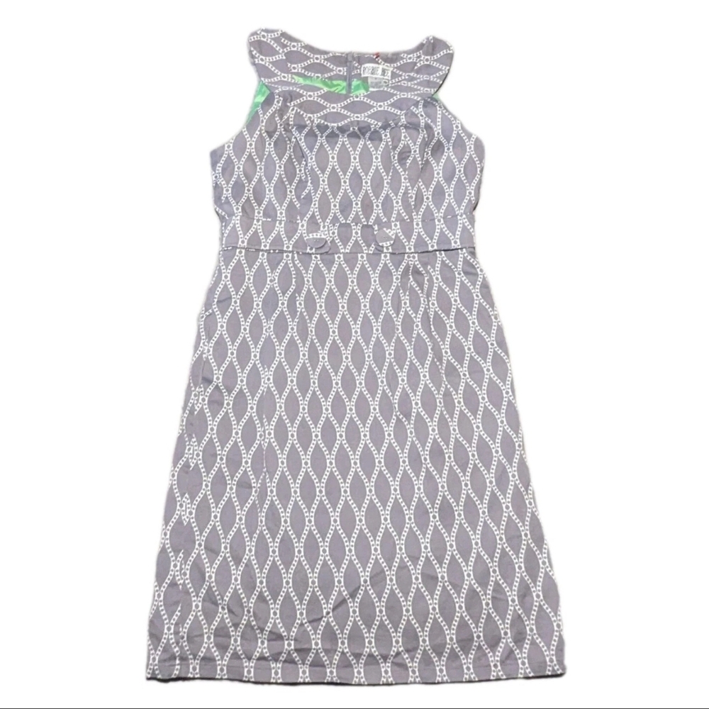 Robbie Bee Dress Womens Size 8 Sleeveless Patterned Gray White Lined Zip Up Back